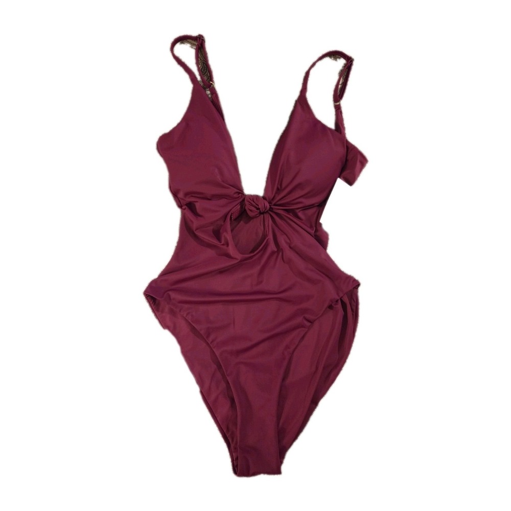 Andie Swim Santorini One Piece Swimsuit Size M Cutout Low Back Plum Purple NWT